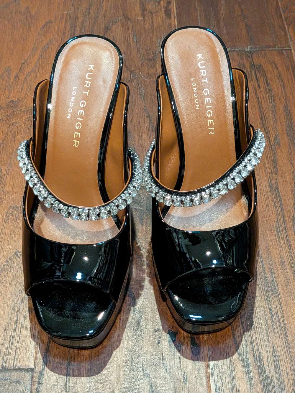 NWOT Kurt Geiger Black Patent Crystal-Embellished Slip-On Heels Size 7.5
